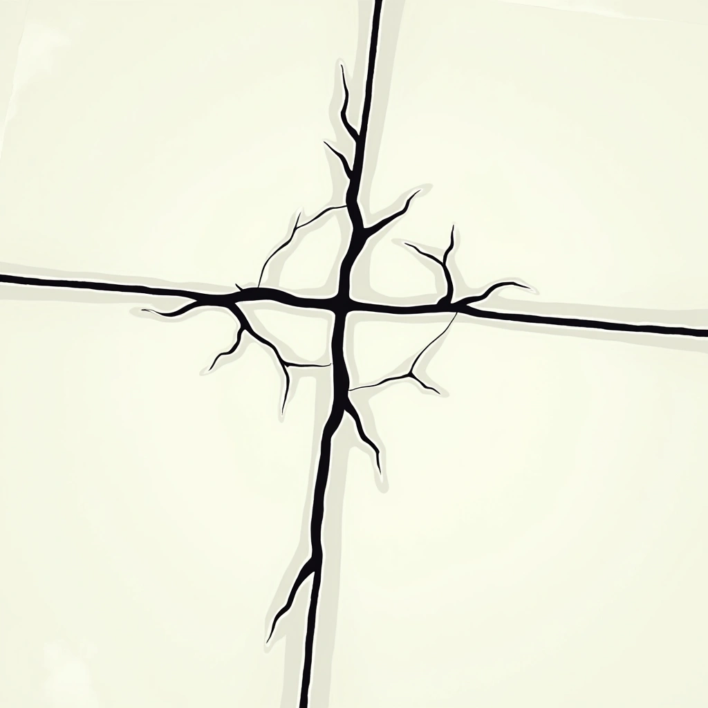 Cracked bathroom floor tiles showing stress fractures across two adjacent tiles near the shower base, with visible grout separation