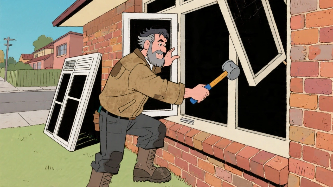 A renovation specialist installing a double-glazed window in a Melbourne home