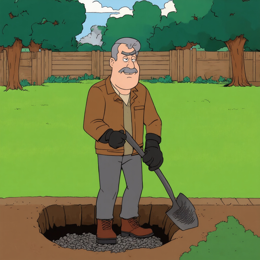 Installing French drain with ag pipe in gravel-filled trench in backyard