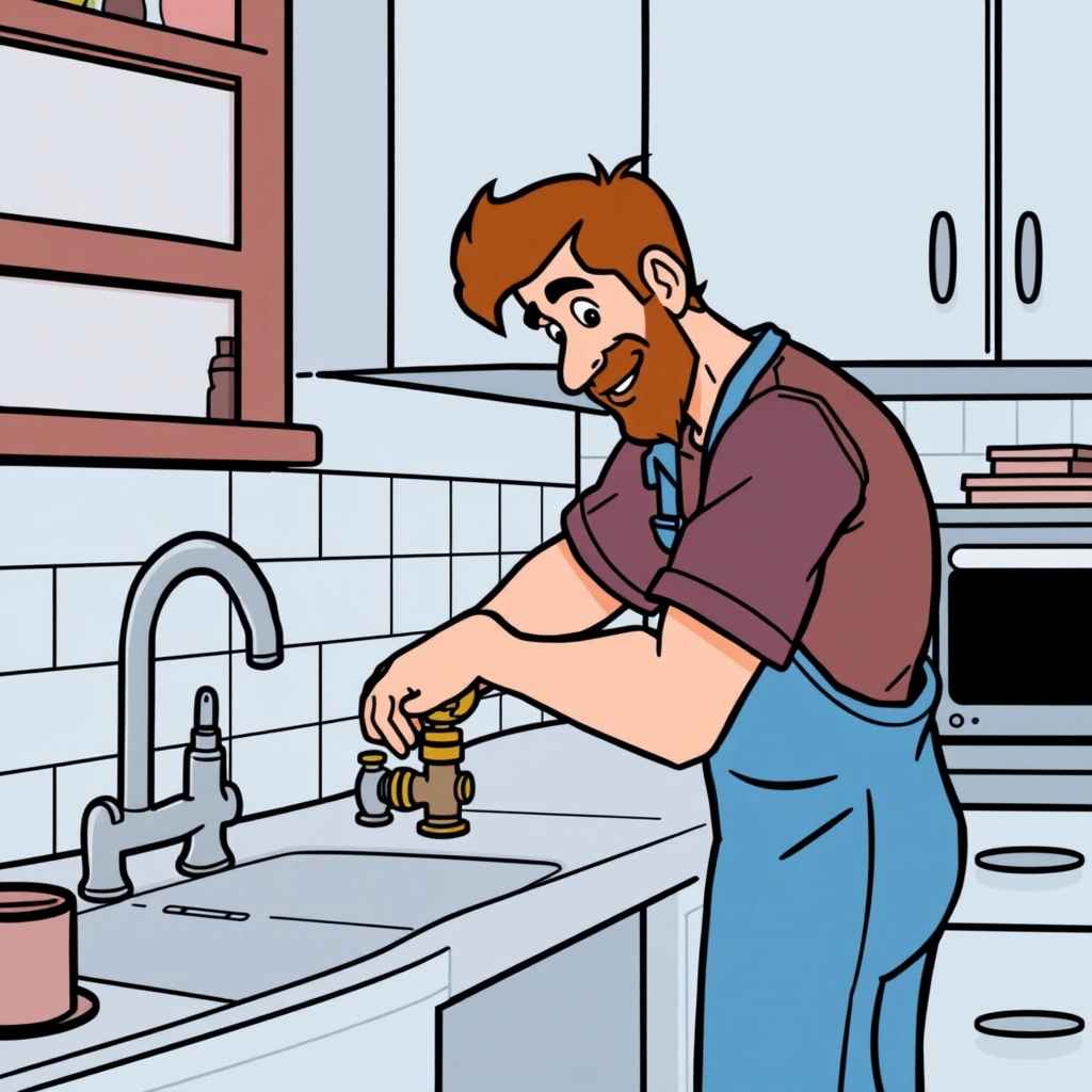 A homeowner turning an isolation valve under a kitchen sink in a Melbourne home.