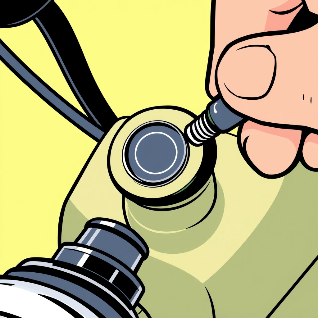 The valve cap being screwed back on during reassembly.