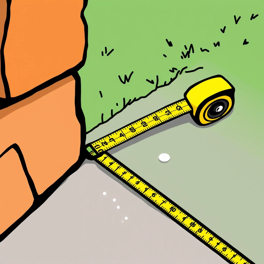A tape measure along a gutter line with chalk marking a cut point at a corner.