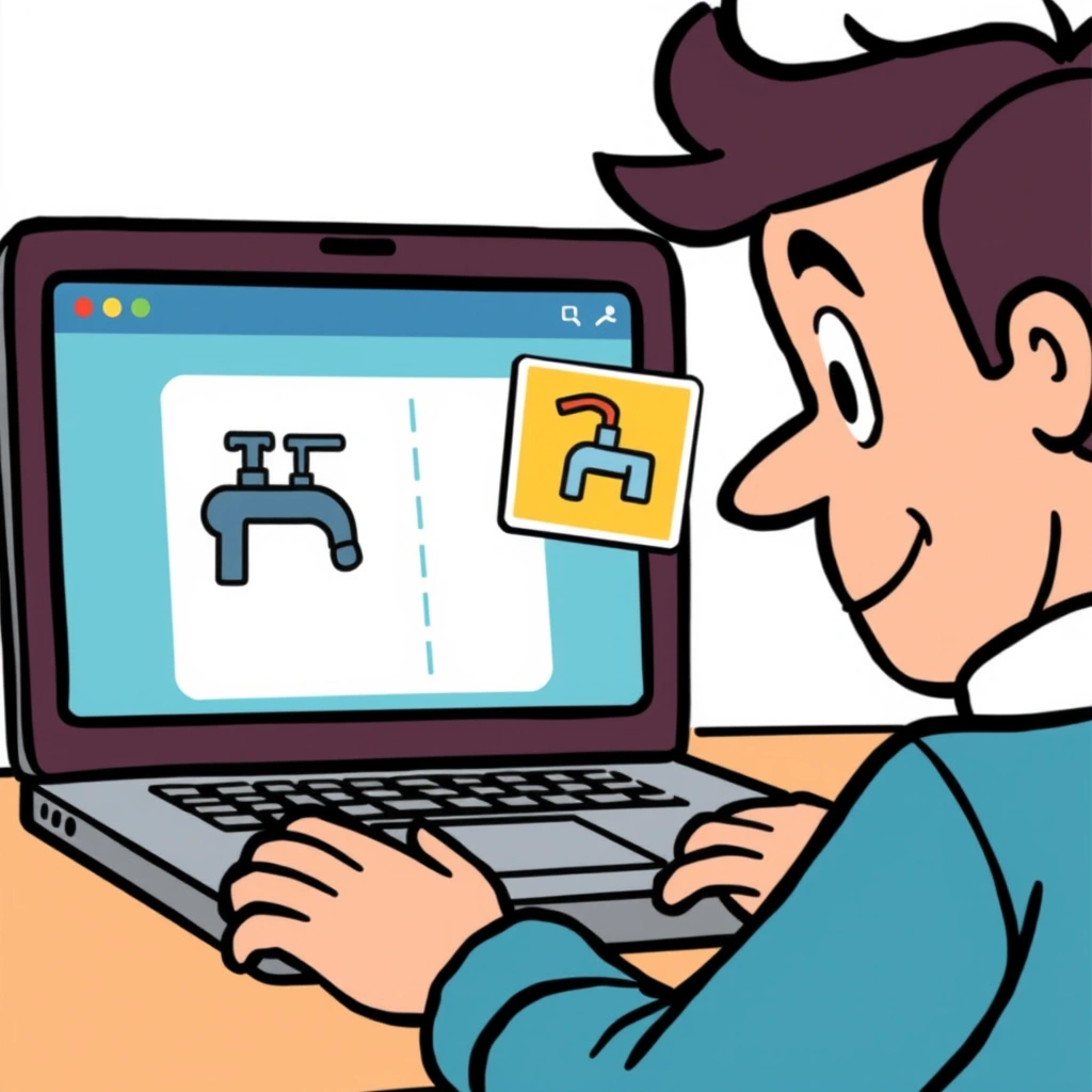 A tenant sending a repair request email from their laptop, with attached photos of a leaky tap.