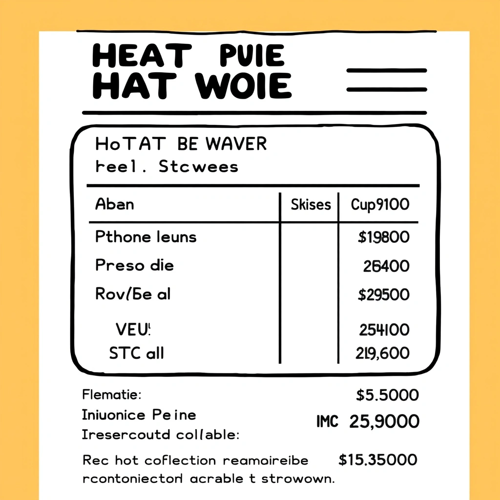 An itemized invoice showing heat pump hot water system cost breakdown with VEU rebate and STC credit
