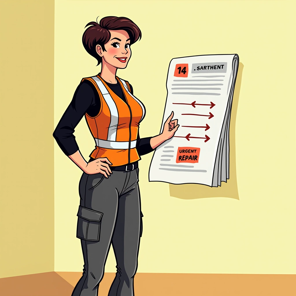 Safety expert pointing to a written repair timeline showing the 14-day urgent repair window under Victorian tenancy law