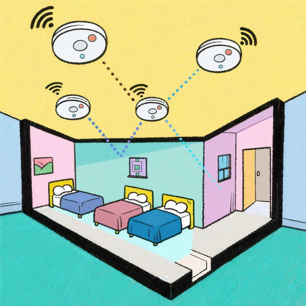 Smoke alarm placement plan for a typical three-bedroom single-storey Australian home — one alarm per