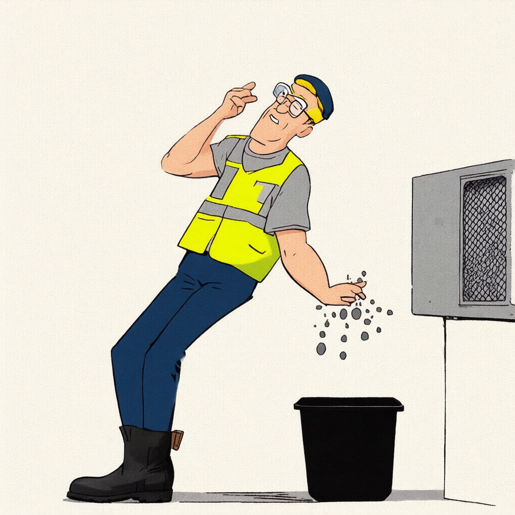 Tapping split system filter over bin to remove dust