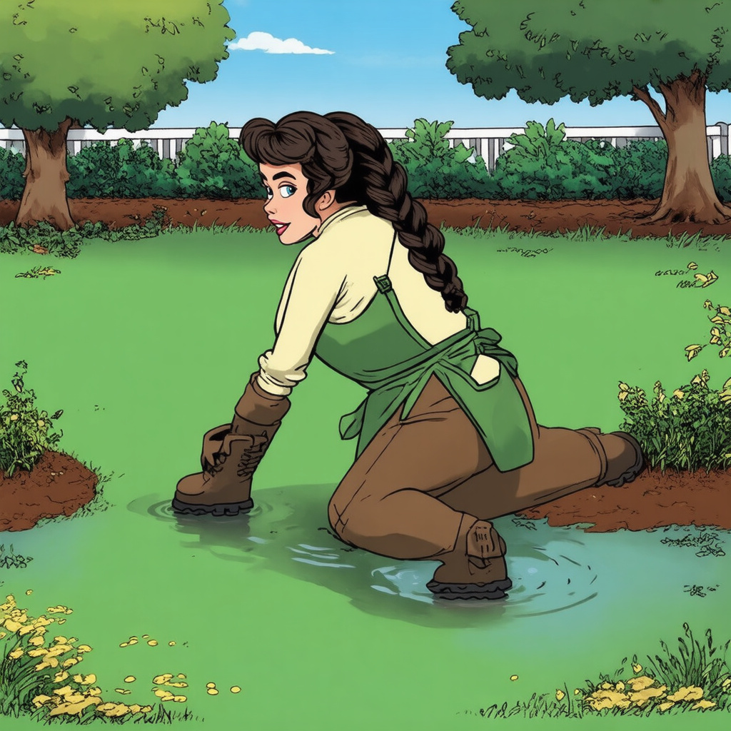 Identifying waterlogged lawn section with standing water and yellowed grass in Melbourne backyard